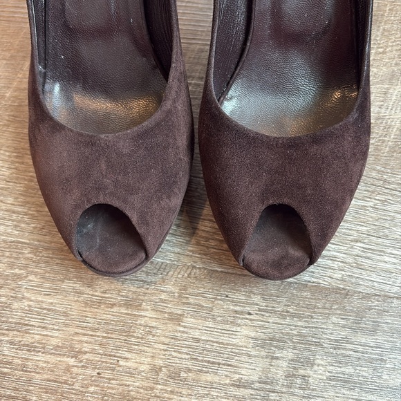 Yves Saint Laurent YSL Palais 80 Open Toe Suede Pumps Women’s 38.5 (US8.5) Brown - Picture 3 of 12